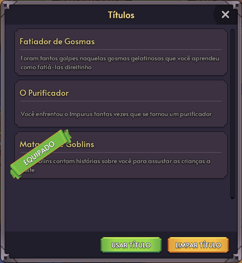 Sistema de Títulos em Grind Hero